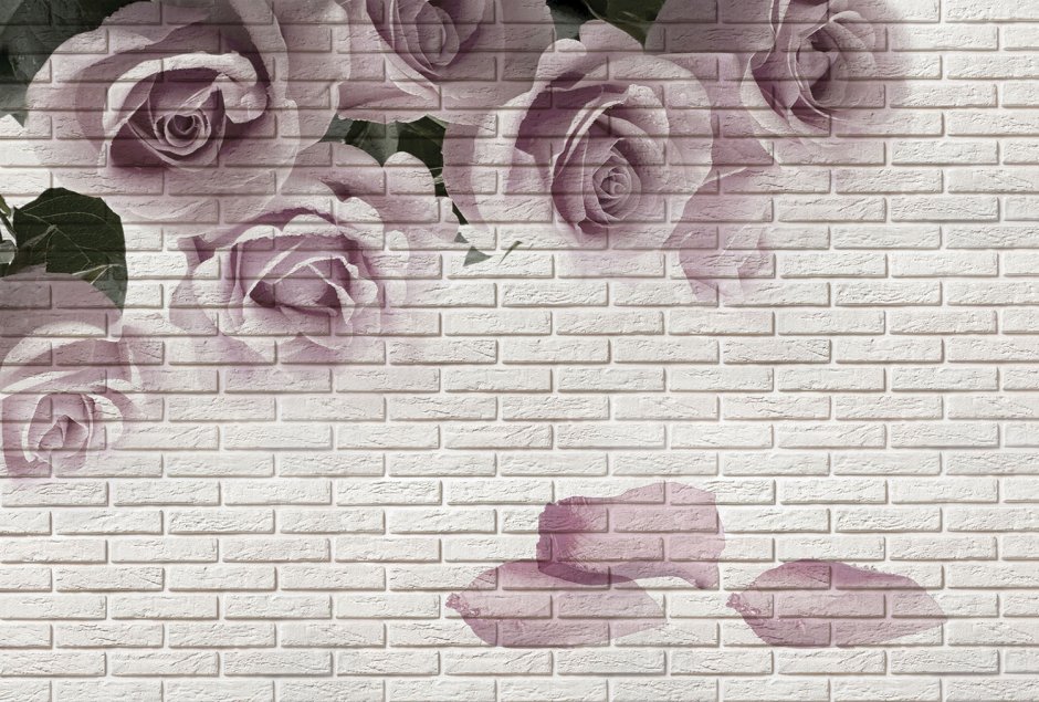Фотообои розы на фоне кирпичей