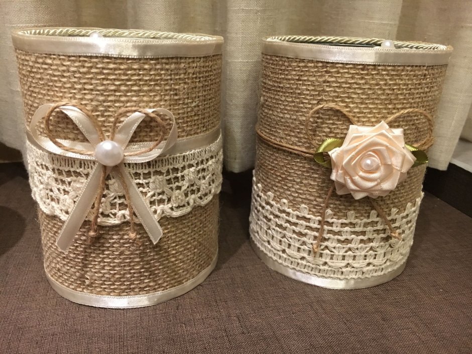 Декор баночек мешковиной