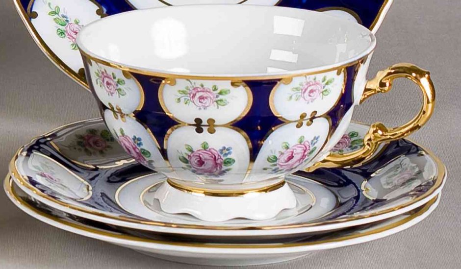 Чайный сервиз 12 персон кобальт Золотая роза Леандер