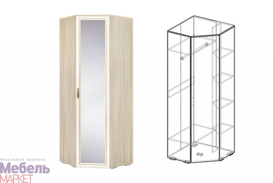 Виктория шкаф угловой с зеркалом (440) ясень шимо светлый/Филадельфия