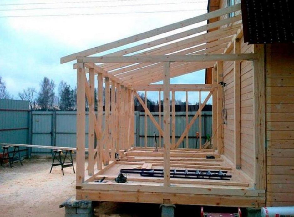Каркасная пристройка к дому из бруса 6на2