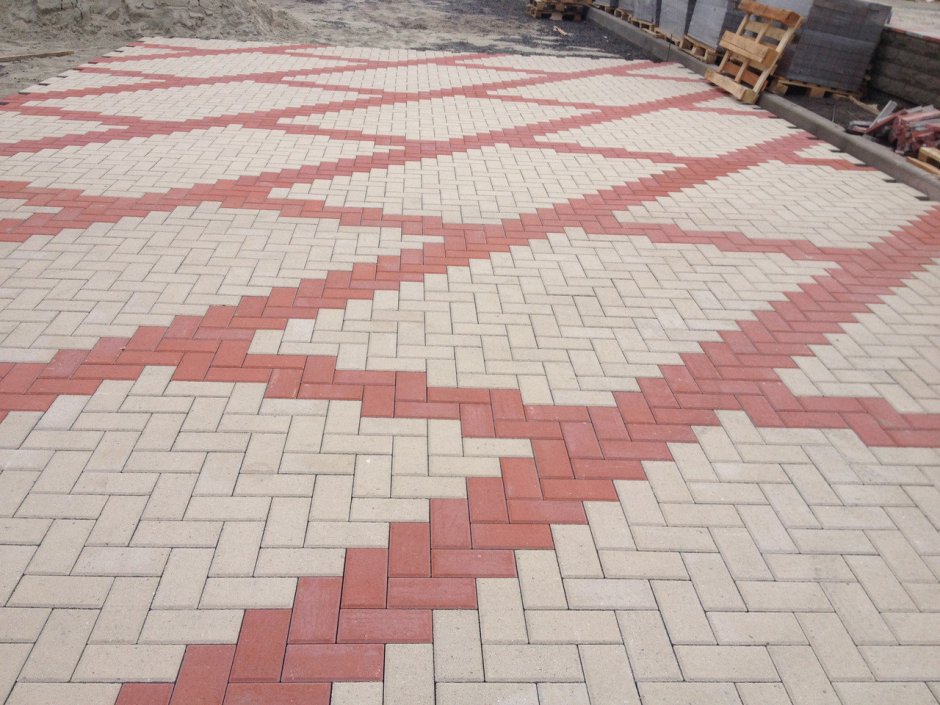 Укладка брусчатки кирпичик