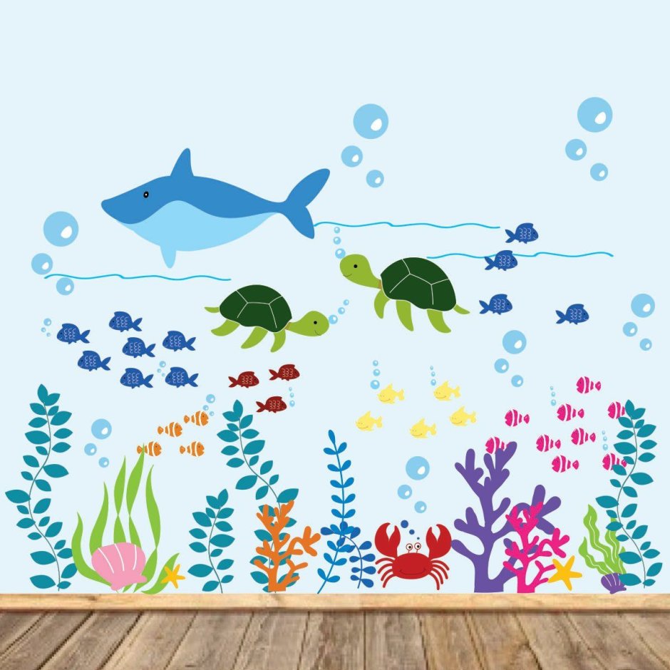 Роспись стен в детском саду морская тема