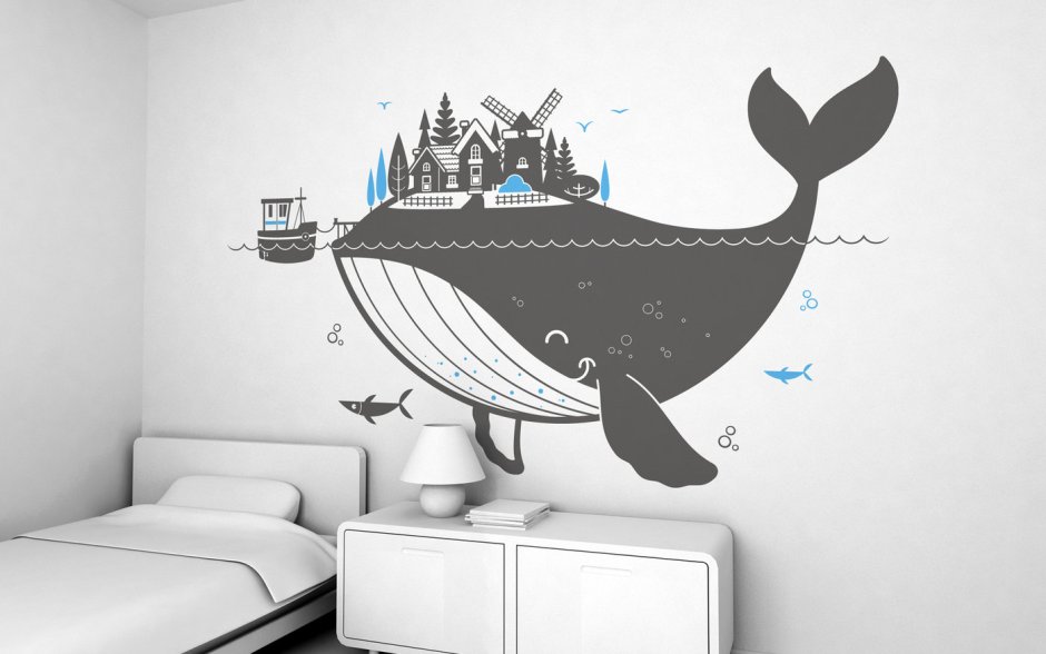 Трафарет кита на стену