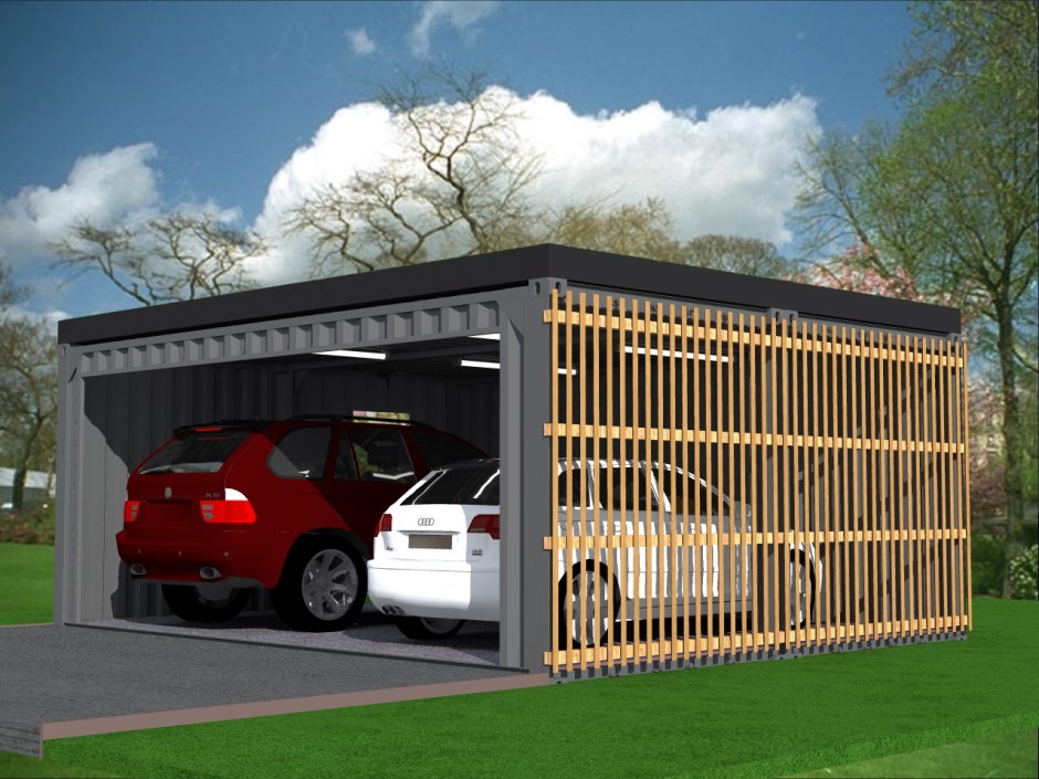 Гараж из 2 контейнеров 20 футов