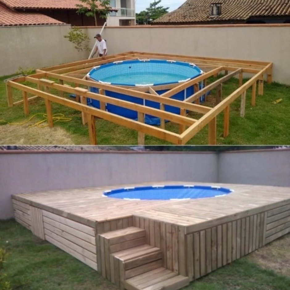Каркасный бассейн с патио