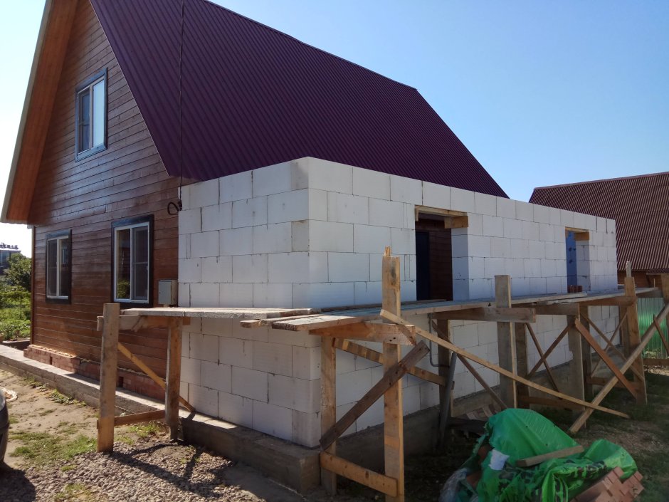 Пристройка к деревянному дому из пеноблоков