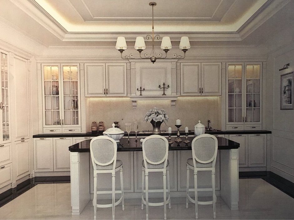 Кухня Неоклассика с островом