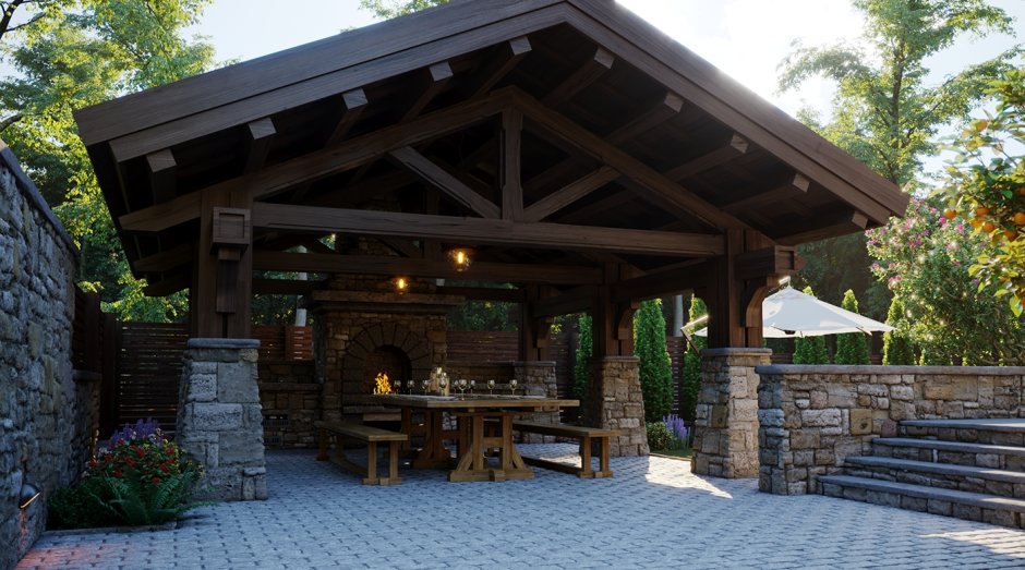 Беседка с мангальной зоной Кантри