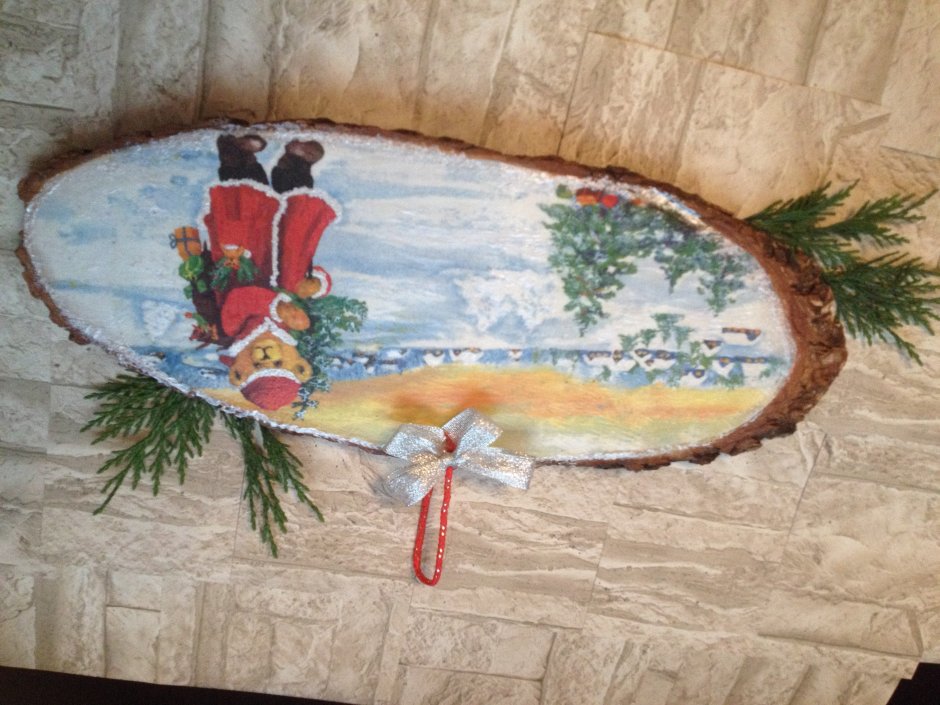 Декупаж из салфеток на спиле дерева