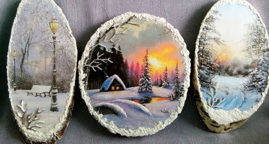 Роспись на срезе дерева