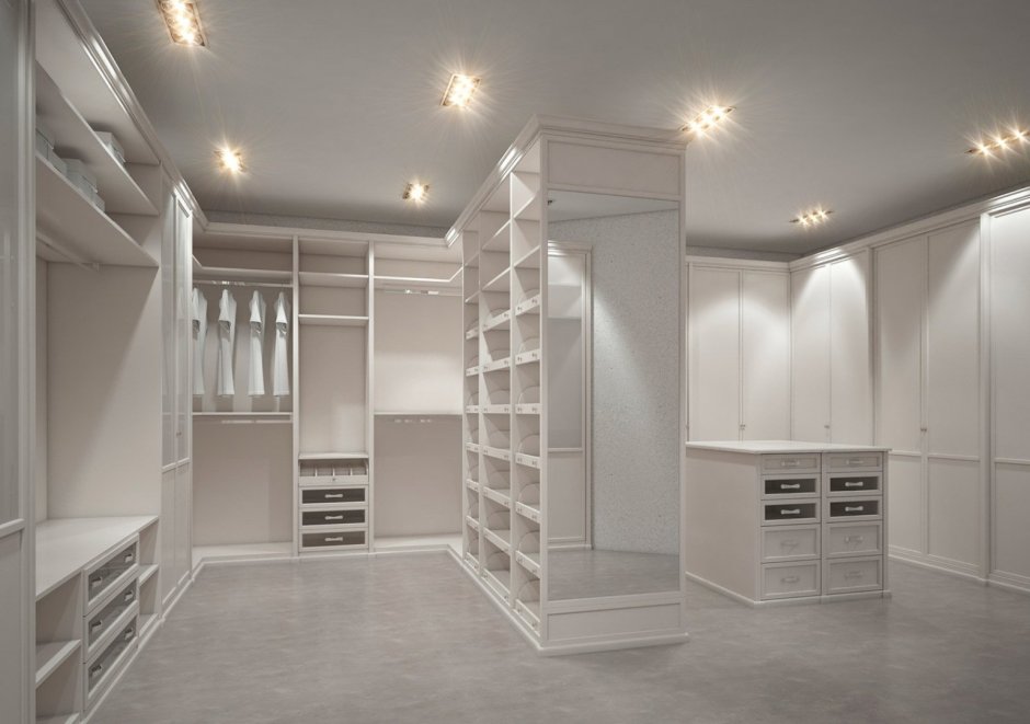 Гардеробная в светлых тонах