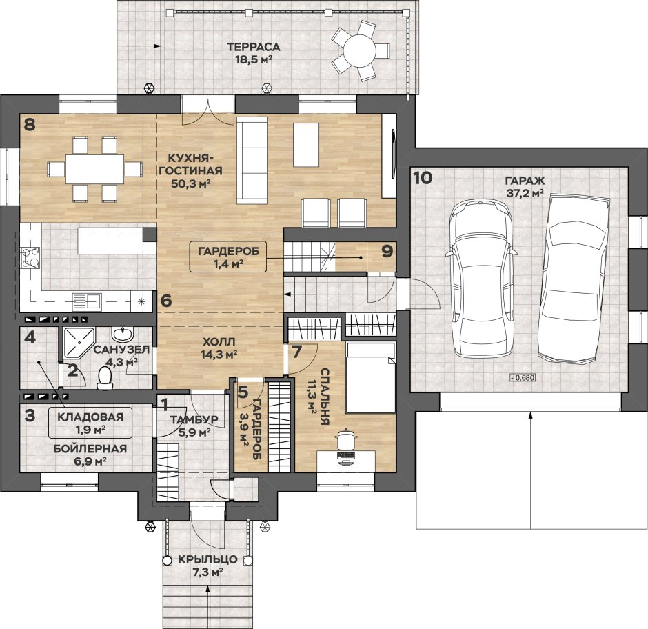 Проекты домов с террасой 3 спальни гардеробная кухня гостинная