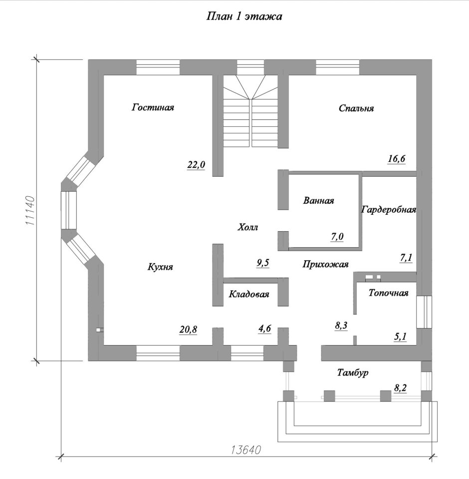 План одноэтажного дома с 2 спальнями