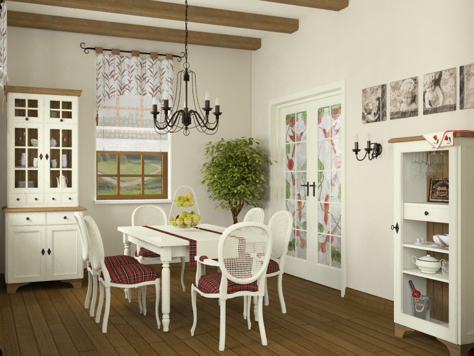 Интерьер кухни Прованс с дверями