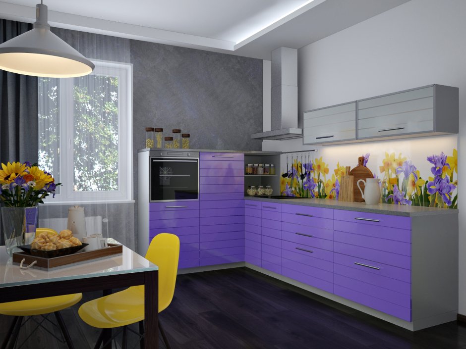 Кухня Техно 3 белый глянец аметист
