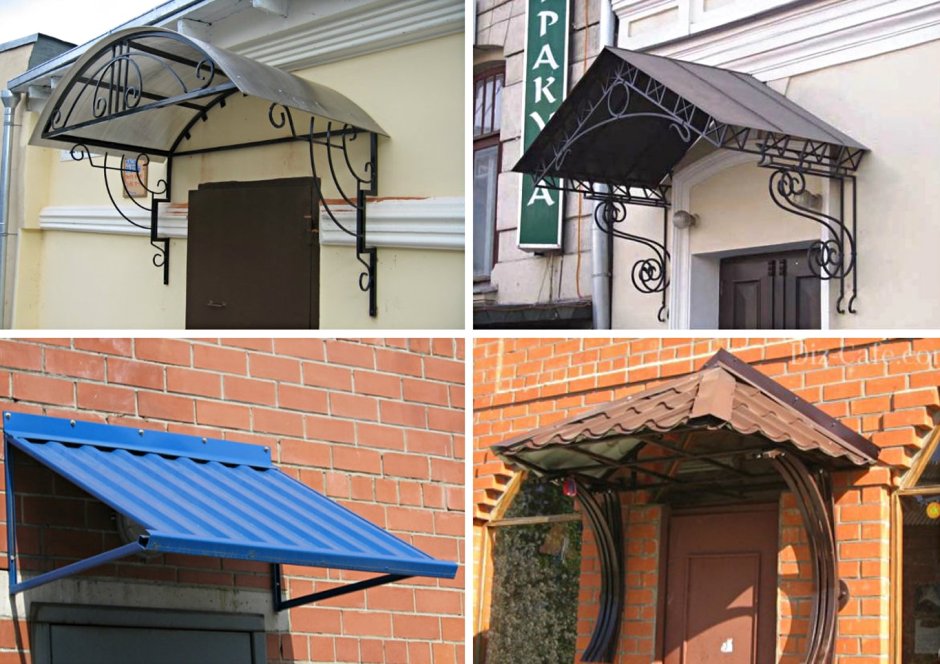 Козырёк над крыльцом из металла односкатный