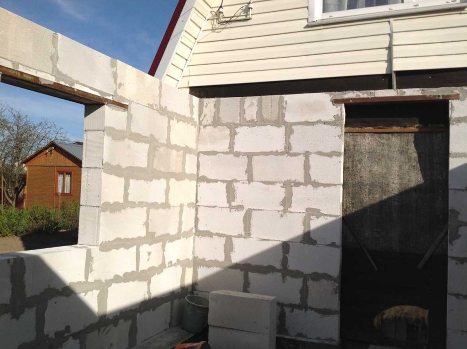 Пристройка к деревянному дому из пеноблоков