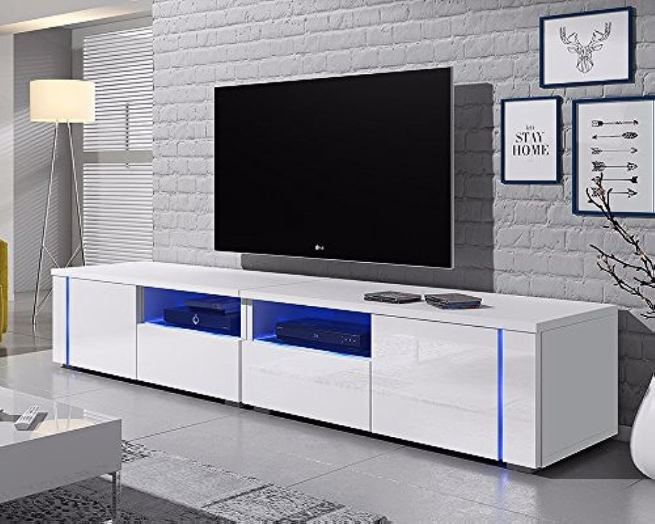 Тумба под телевизор лазурит белый глянец