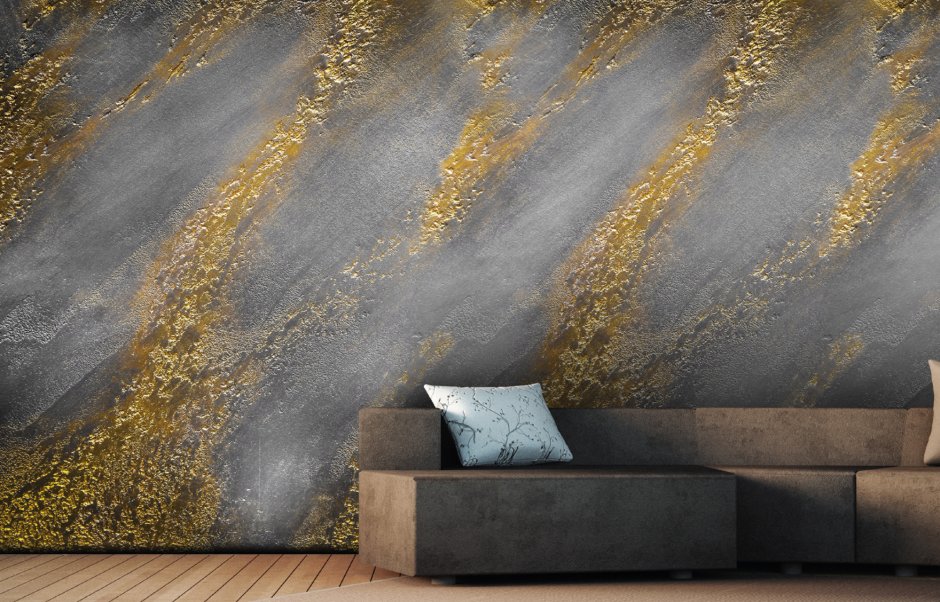 Венецианская штукатурка черная с и золотом и мох