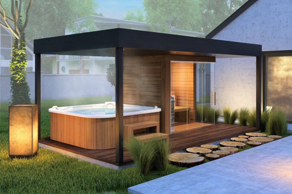Современная баня с террасой