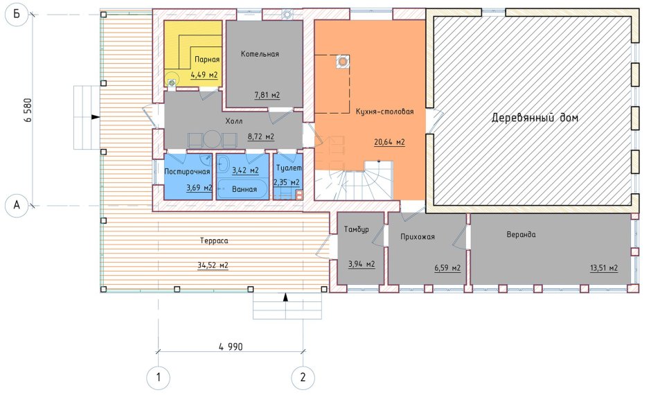План схема пристройки к деревянному дому