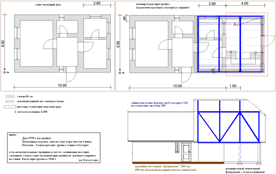 План схема пристройки к деревянному дому