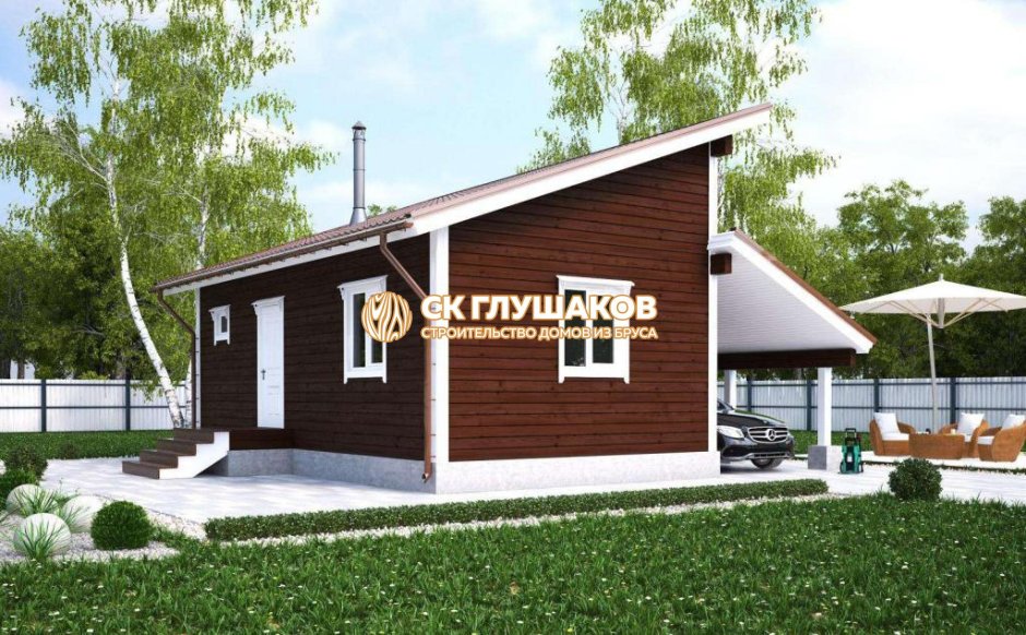 Проект бани из бруса с односкатной крышей