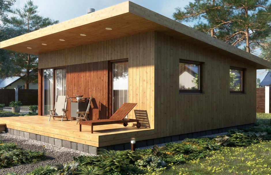 Маленький каркасный домик с односкатной крышей