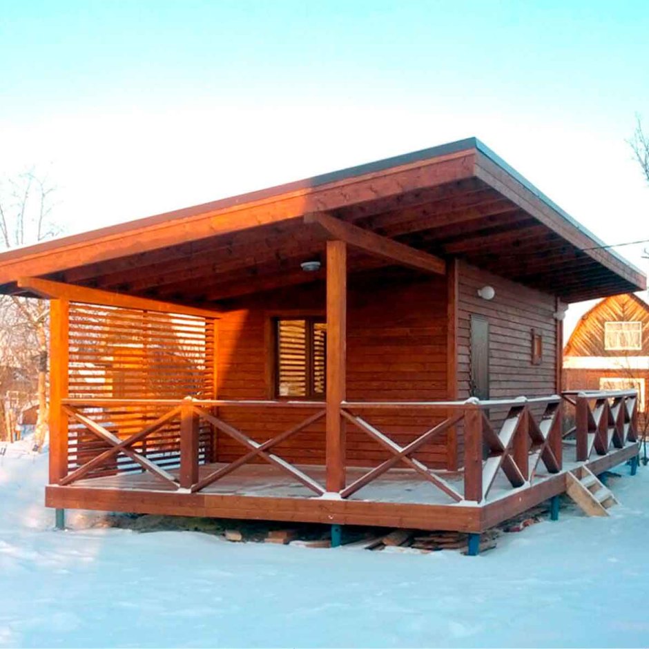 Баня с верандой под одной односкатной крышей