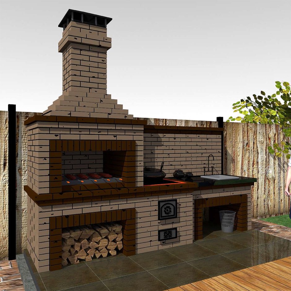 Мангальная зона с казаном и мангалом