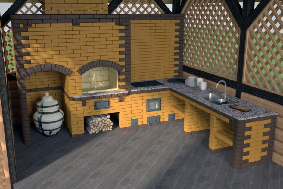 Мангальная зона с тандыром казаном и мангалом