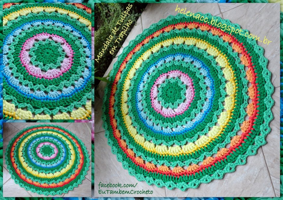 Вязаный коврик крючком из старых ниток