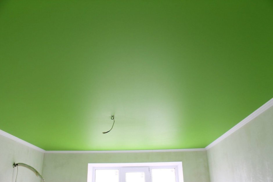 Натяжной потолок зеленый матовый